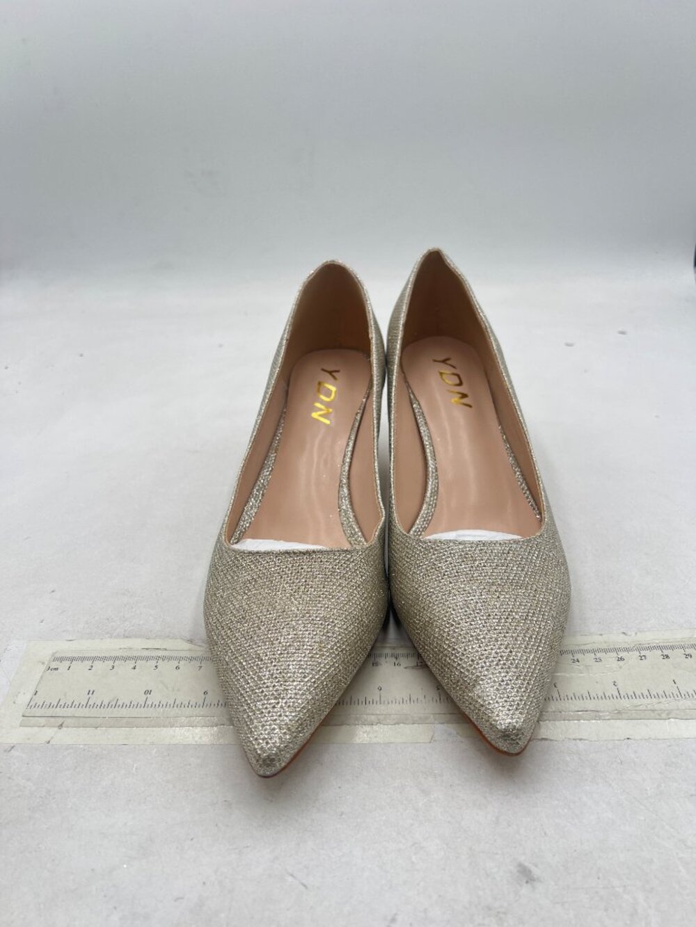 Ydn Gold Kitten Heeled Pumps Pointed Toe Dress Shoes For Office Lady View 3